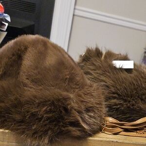 Faux Fur Hat And Handbag.Brown